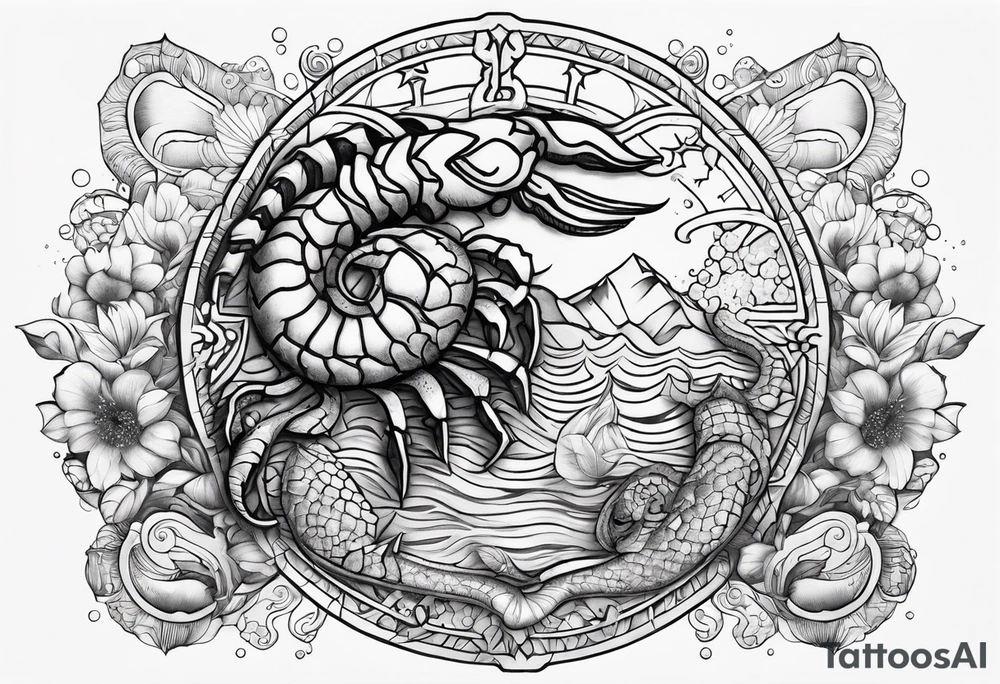 Scorpio zodiac sign with water element surrounding tattoo idea