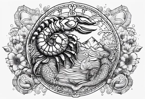 Scorpio zodiac sign with water element surrounding tattoo idea