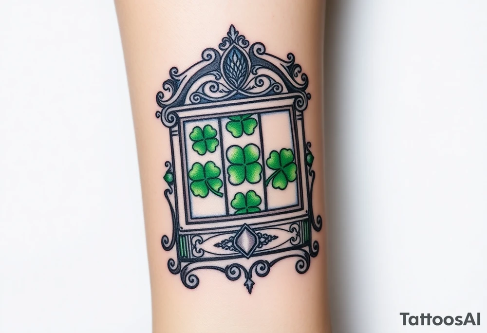 Ornate slot machine with three four leaf clovers tattoo idea