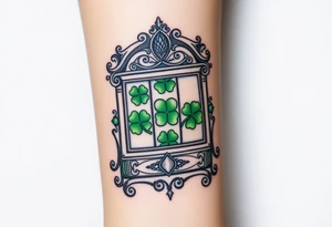 Ornate slot machine with three four leaf clovers tattoo idea