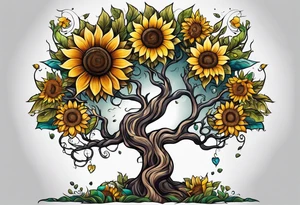 Yggdrasil tree, horse, sunflower tattoo idea