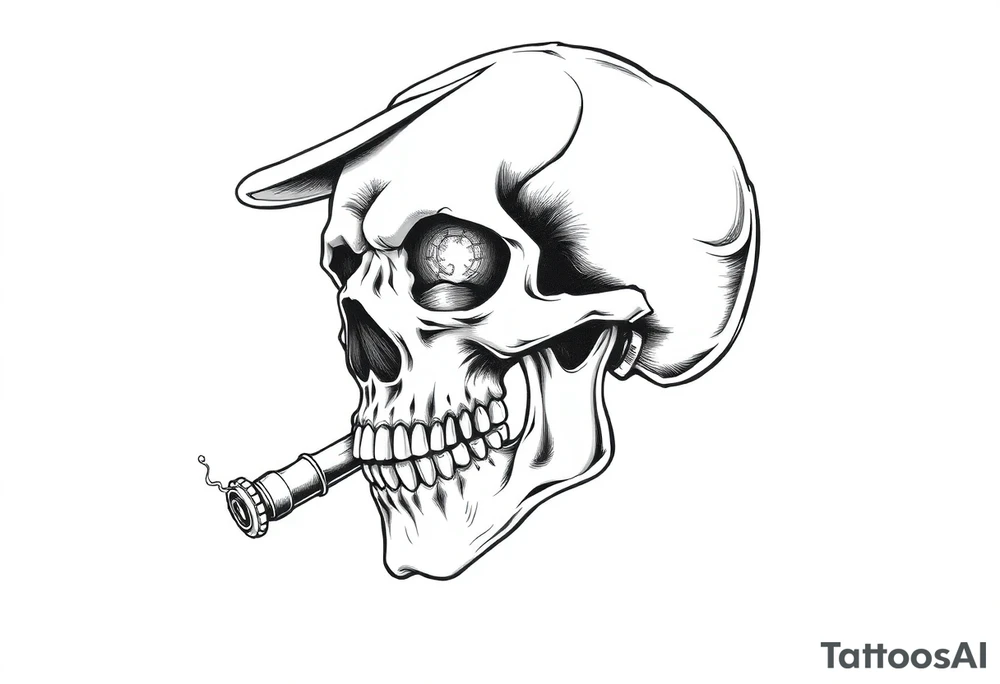 skull with cigar in his mouth,a mustache,a top-hat and money in a hand. tattoo idea