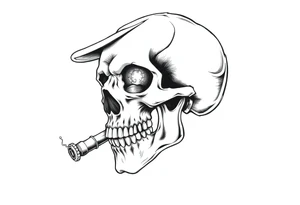 skull with cigar in his mouth,a mustache,a top-hat and money in a hand. tattoo idea