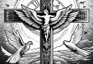 A Cross with doves in the rays of sun with the date 08/21/2024 in Roman numerals in it with Bible verse
Jeremiah 29:11 tattoo idea