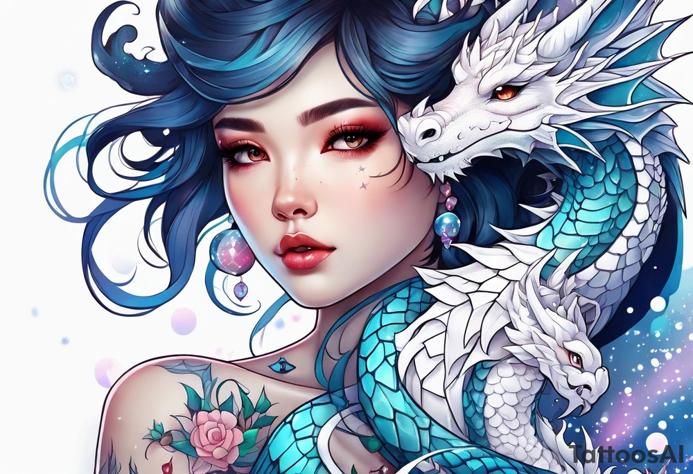 Constellation, kawaii dragon girl , snowflake tattoo idea