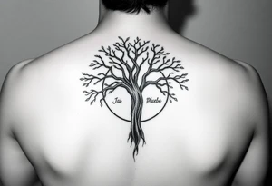 tree of life with circle. names Jai , Phoebe, Imogen, Matilda in the circle tattoo idea