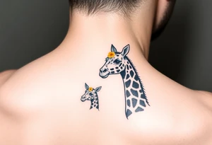 Dos jirafas hermanas. El hermano mayor de color azul y la pequeña de color amarillo. Un diseño minimalista y para un tatuaje pequeño tattoo idea