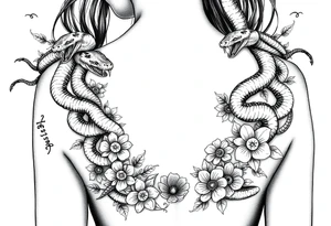 Medusa gangster snakes coming out of hair with flowers and quotes tattoo idea