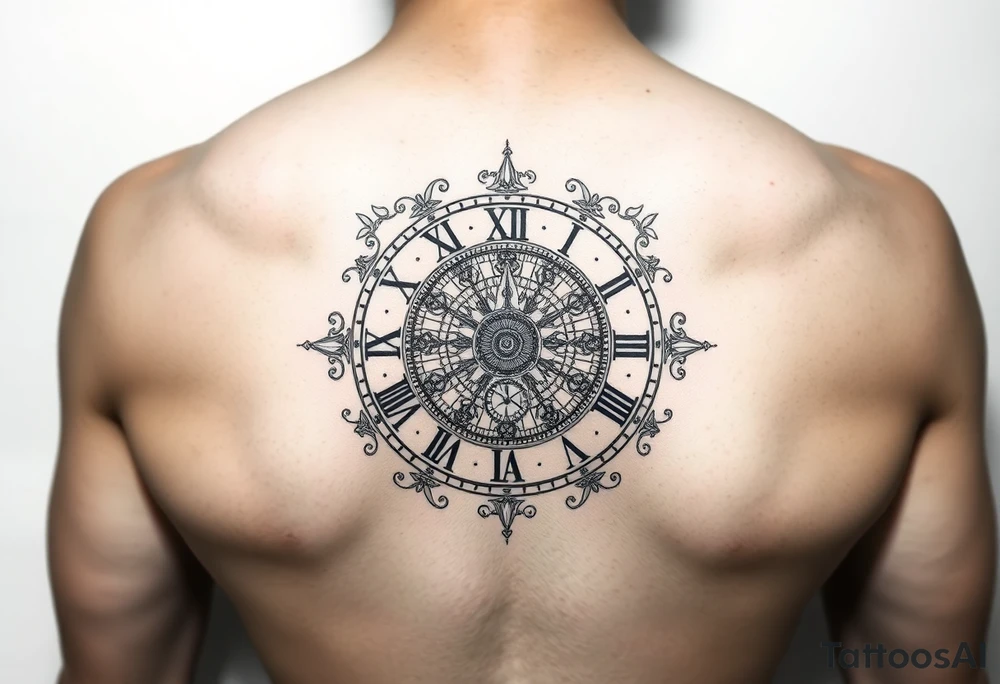 vintage roman numerals within ornate clockwork mechanism tattoo idea
