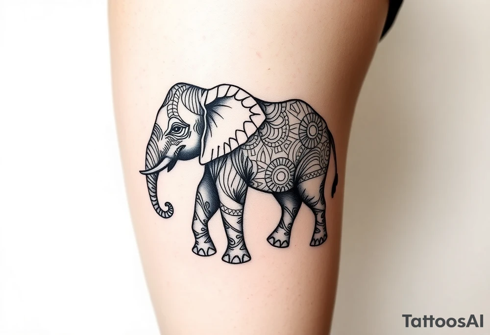 Elephant Mandela on shin women tattoo idea