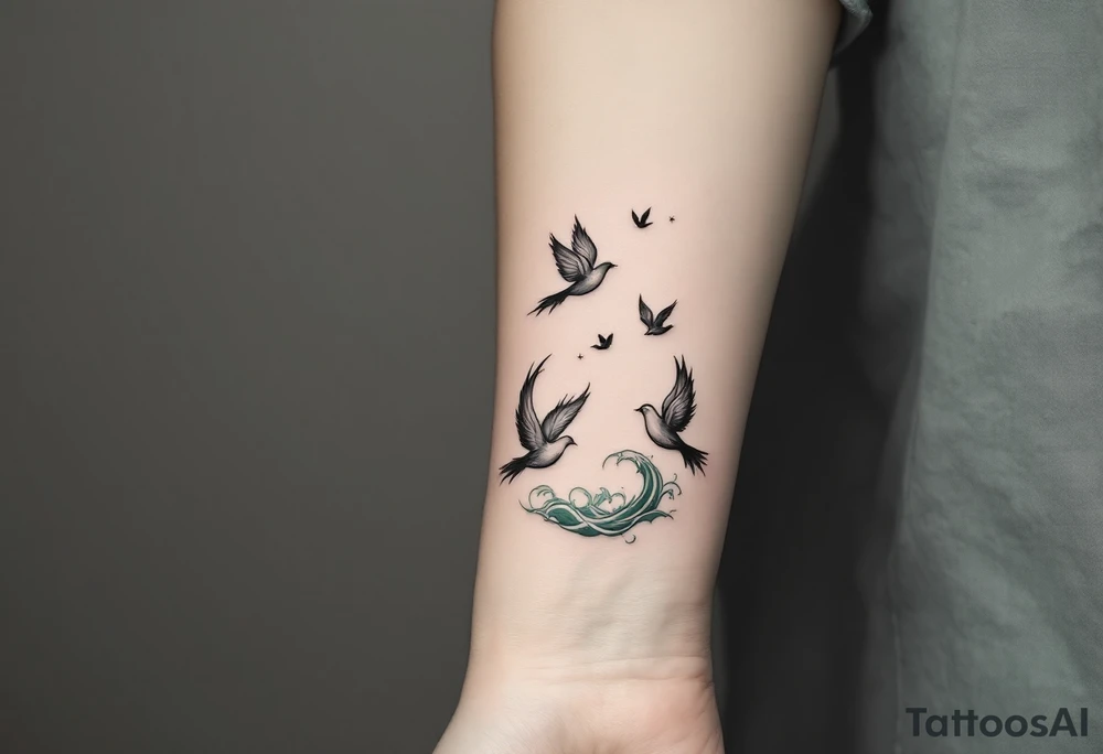 平安 (píng’ān, “peace”) in jade green is often shown with doves or waves for a tranquil life journey. tattoo idea