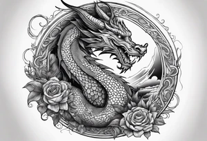 Dragon with Seven number format with full moon on background tattoo idea
