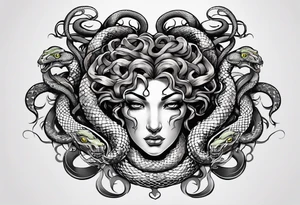 Neo traditional Medusa heads with snakes eating man's heart tattoo idea