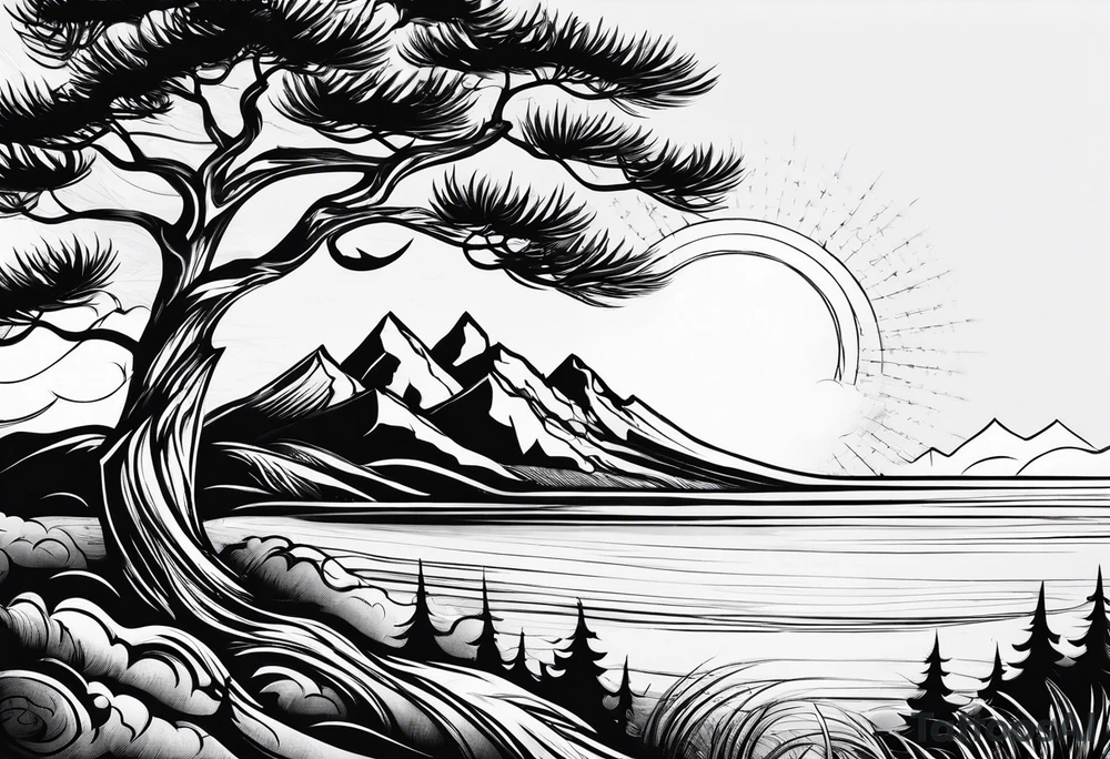 Pine tree turning into flame tattoo idea