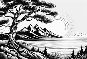 Pine tree turning into flame tattoo idea