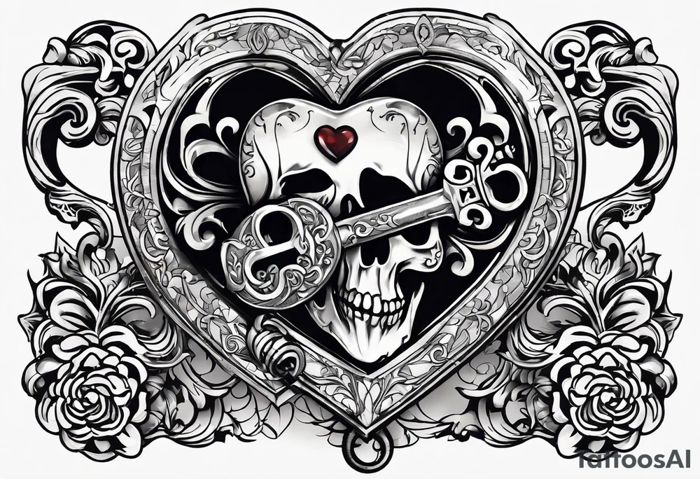 heart shaped skeleton key made of metal with the year 2016 included in the design. tattoo idea