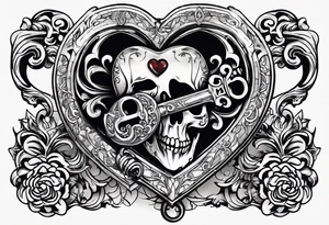heart shaped skeleton key made of metal with the year 2016 included in the design. tattoo idea
