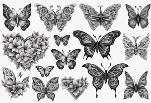 Butterfly wrap tattoos in heart with floral tattoo idea