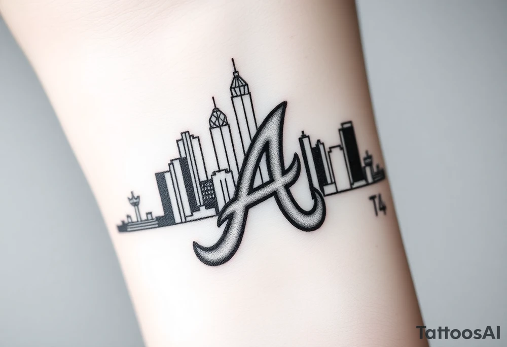 3D layered Atlanta skyline with Atlanta Braves letter logo “A” tattoo idea