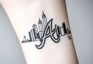 3D layered Atlanta skyline with Atlanta Braves letter logo “A” tattoo idea