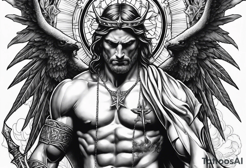 christian religion incorporating aint michael slaying Lucifer tattoo idea