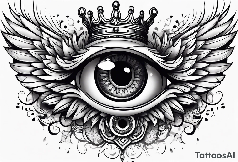 big eye with wings and crown tattoo idea