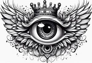 big eye with wings and crown tattoo idea