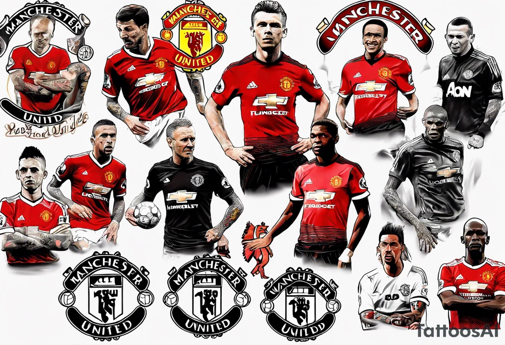 Manchester United legends at a table tattoo idea