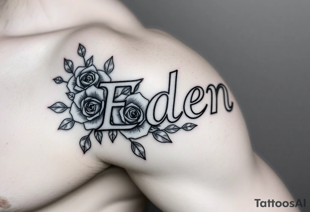Name Eden with  roses and stars tattoo idea