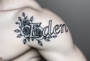 Name Eden with  roses and stars tattoo idea