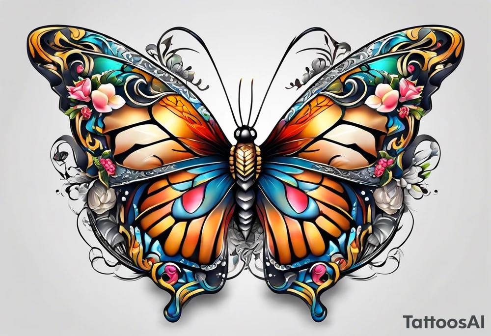 Butterflies with snake tattoo idea