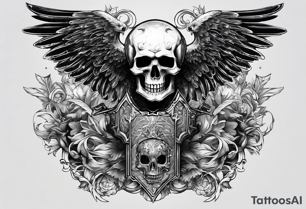 Warhammer 40k chest tattoo skull and wings tattoo idea