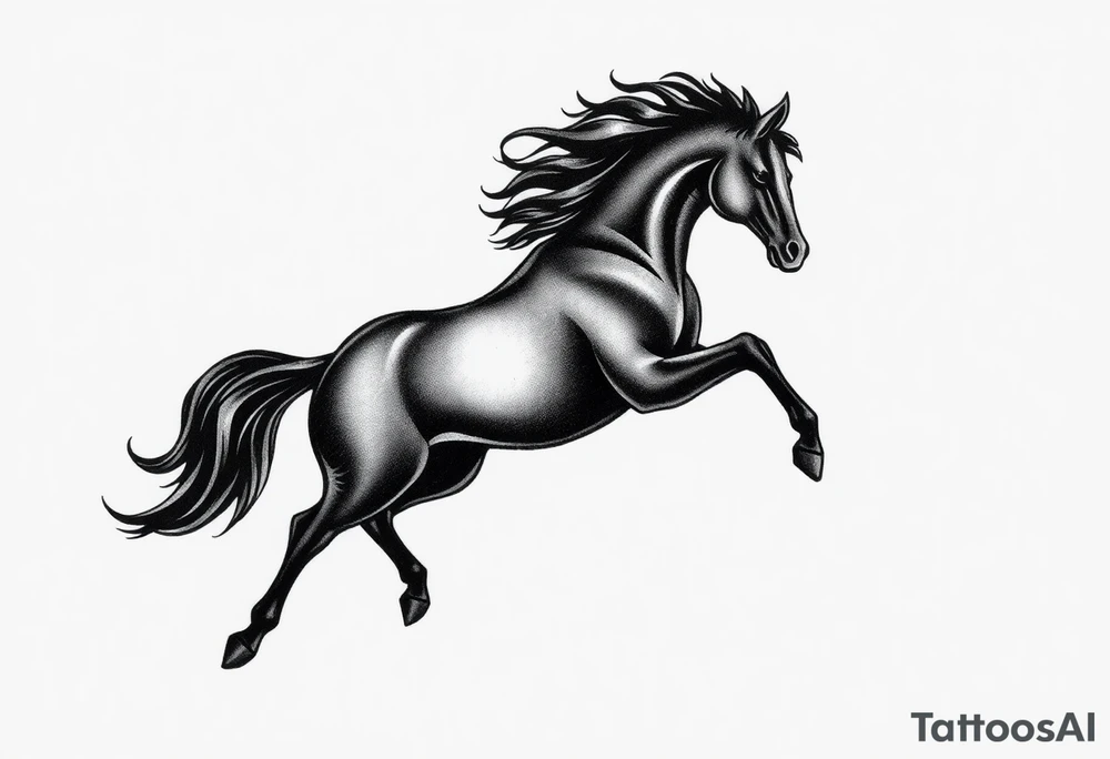 The tattoo represents a supernatural encounter with a golden horse with jet-black fur in the mountains of Choquequirao (Cusco, Peru). This mysterious, fleeting horse symbolizes strength, energy, and spiritual rebirth. It appeared at full speed, its hooves shaking the ground, its breath so powerful it drowned out all other sounds. The narrator felt no fear, only awe as the horse took a perfect curve, muscles tense, radiating power and grace. Its presence transformed the narrator, giving them the energy to complete an exhausting trek and leaving them with a profound connection to something greater. The tattoo aims to capture the essence of this moment: strength, speed, beauty, and the spirit of the mountain. For the design, consider drawing inspiration from Japanese tattoo art, known for its dynamic representation of animals like koi fish and dragons, emphasizing fluidity, movement, and symbolic power. tattoo idea