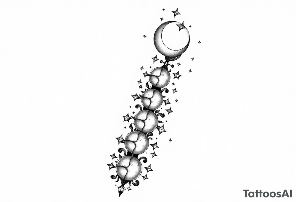 things to add on to a spine tattoo with moon and stars very dainty more moons and details please tattoo idea