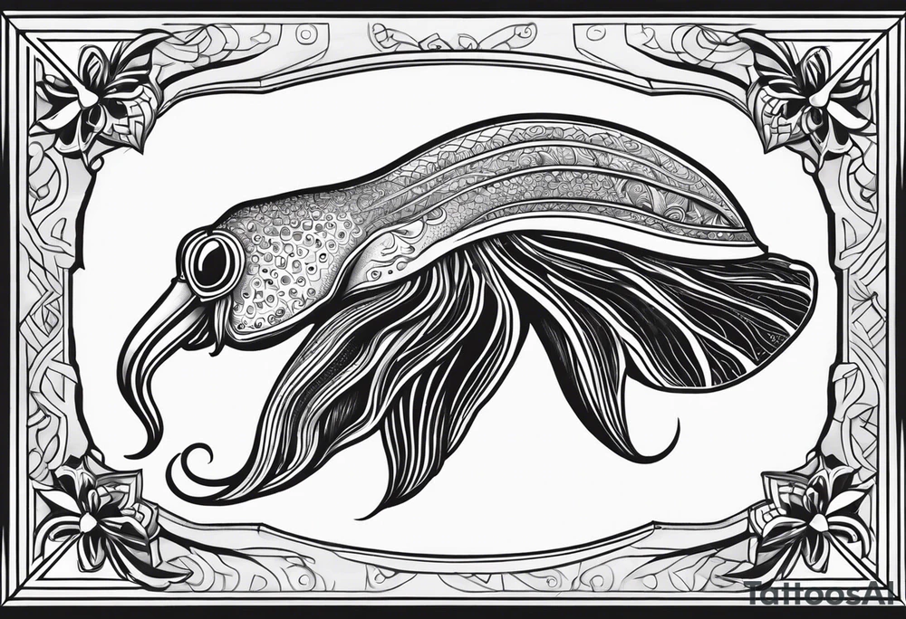 profile cuttlefish cephalopod with simple shape frame tattoo idea