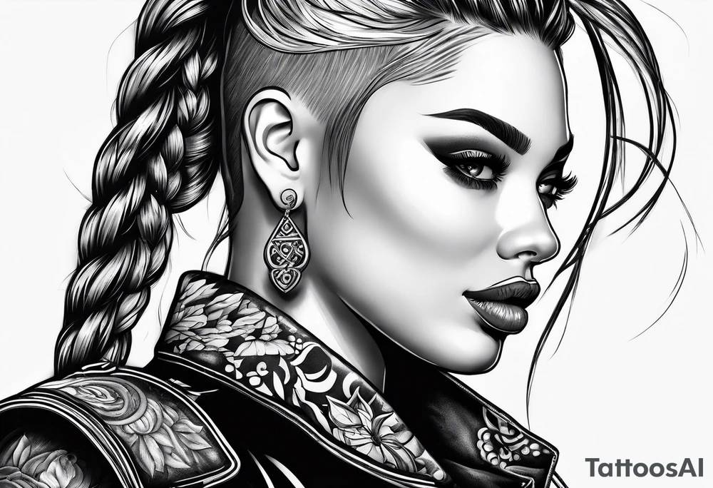 Bikergirl with boxer braids tattoo idea