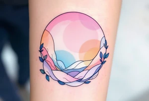 A pastel-colored circle with soft pink, peach, and baby blue blending into each other. tattoo idea