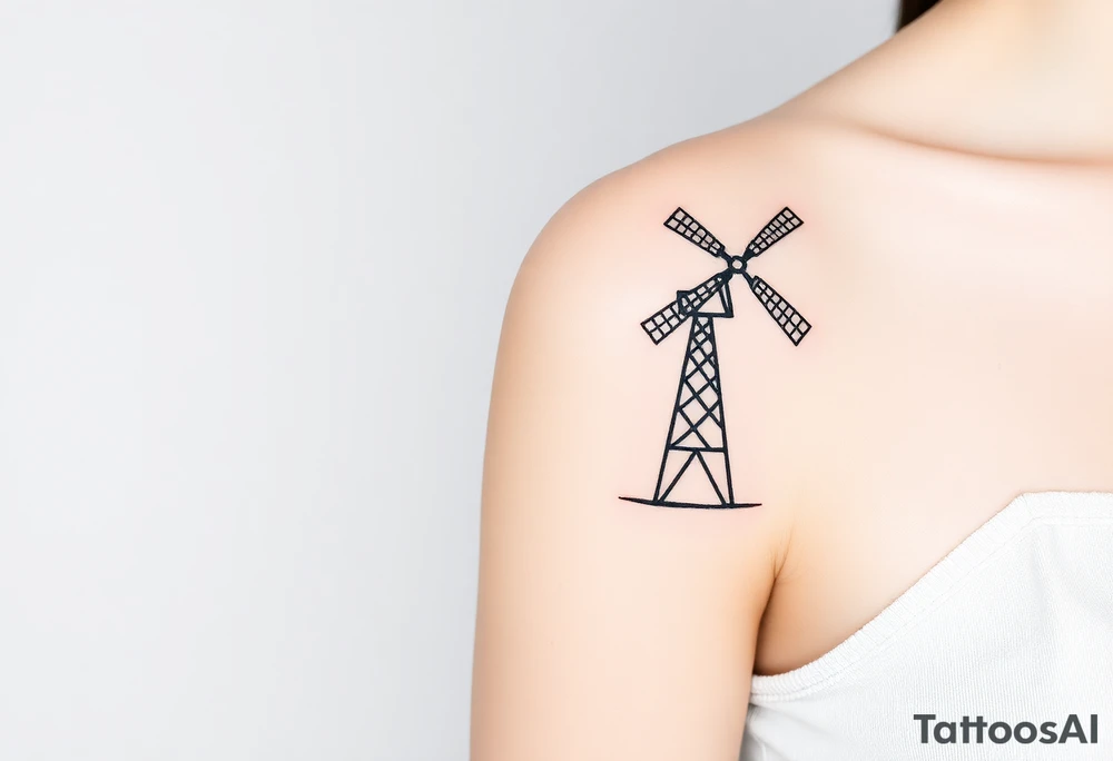 Combine Left sideof lighthouse with right side of farm windmill. Simple lines minimalist slightly offset tattoo idea