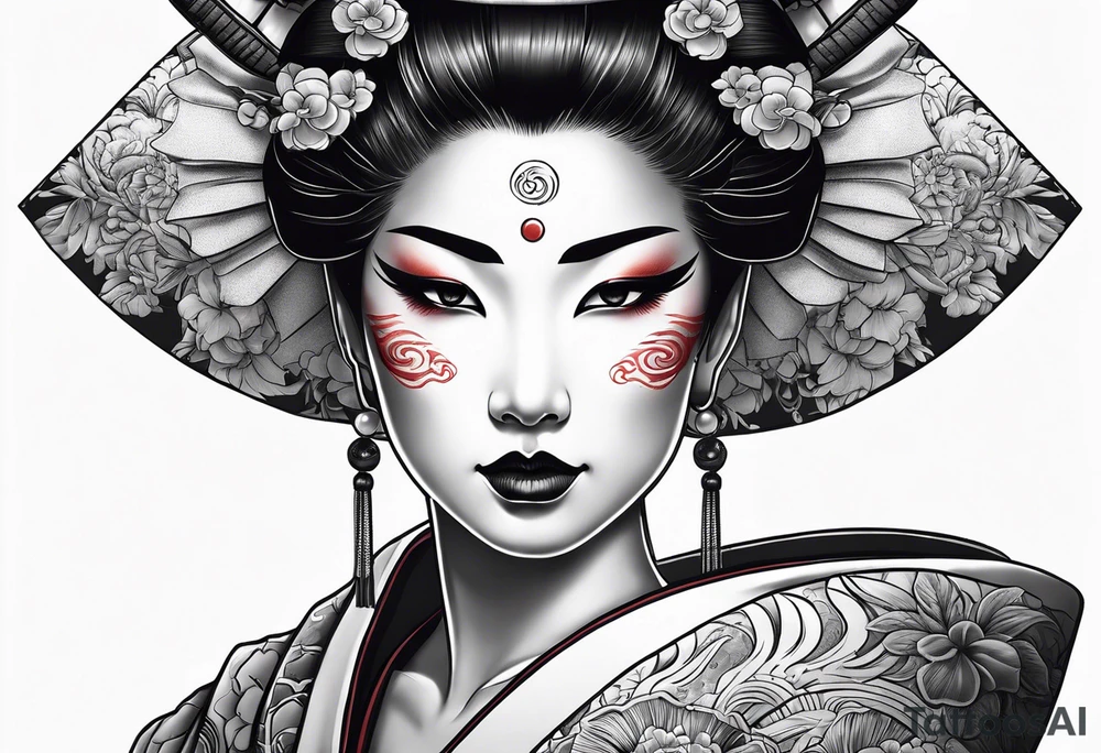 geisha in oni mask tattoo idea
