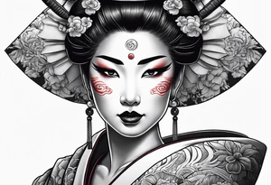 geisha in oni mask tattoo idea