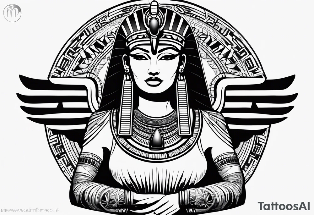 black and white Egyptian goddess Isis tattoo idea