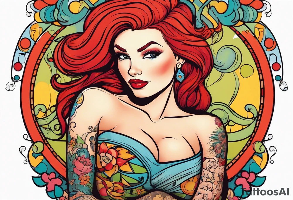 Busty Red haired woman with bearded man tattoo idea
