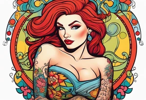 Busty Red haired woman with bearded man tattoo idea