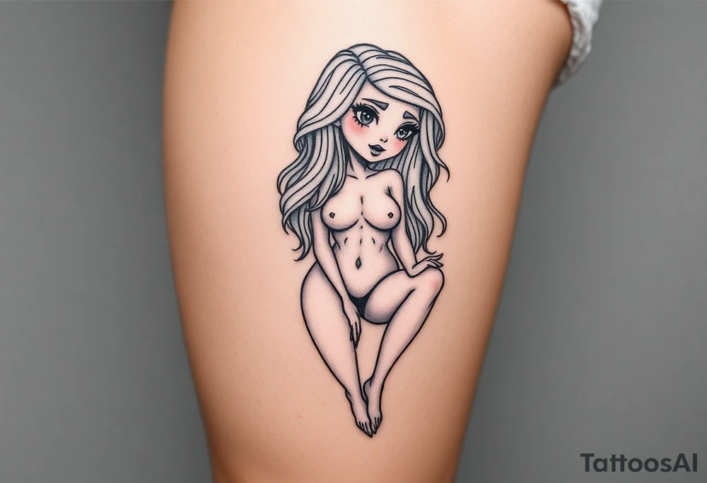 Naked cartoon girl large tattoo idea