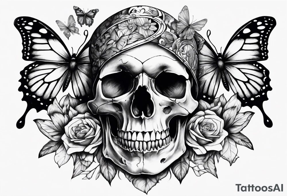 skull & butterflies tattoo idea