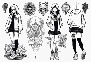 A person in short skirt wearing a hoodie with her legs crossed tattoo idea