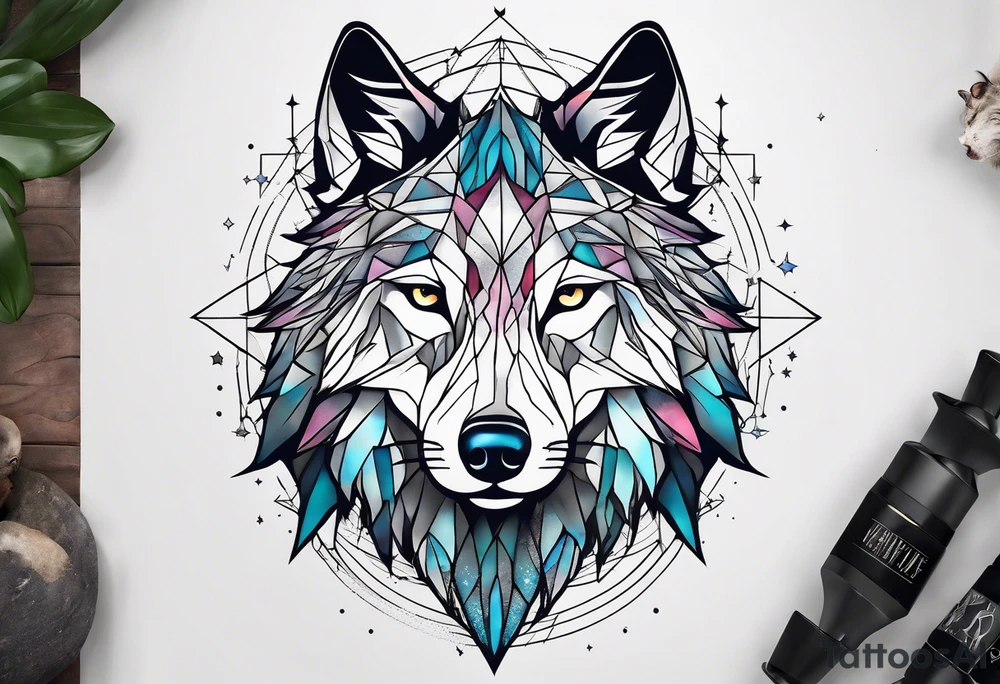 Constellation, two animal wolf, géométric tattoo idea