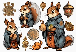a squirrel dressed as a medieval monk tattoo idea