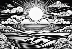 Sunrays and clouds tattoo idea