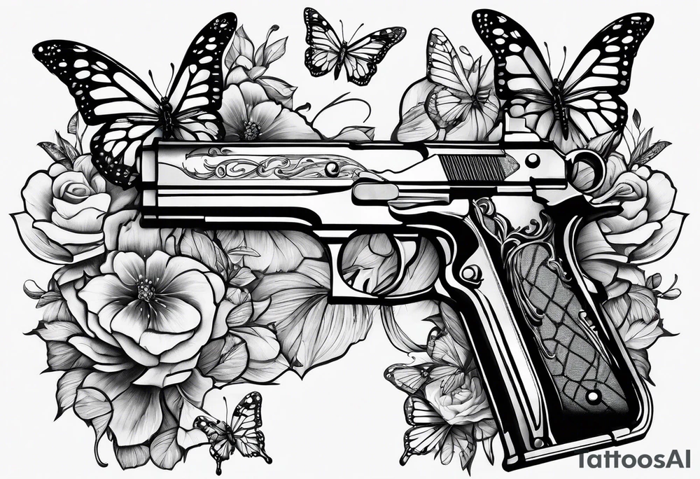 Small Gun and butterflies tattoo idea